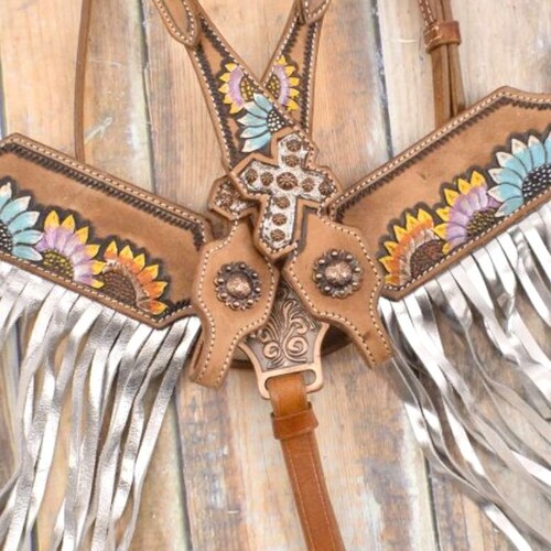 Fringe Breast Collar Headstall Horse Tack Set Horse Pink Etsy