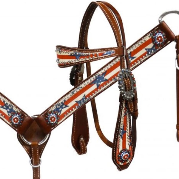 SALE! Horse - Stars & Stripes Patriotic headstall breast collar bridle set. Tack for your cowboy cowgirl!