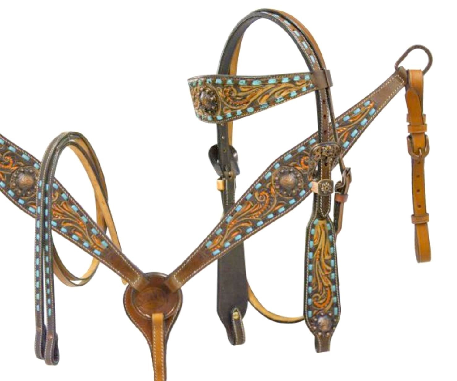 Bridle Breast Collar Headstall Tack Set Horse SALE Teal Buck Stitched
