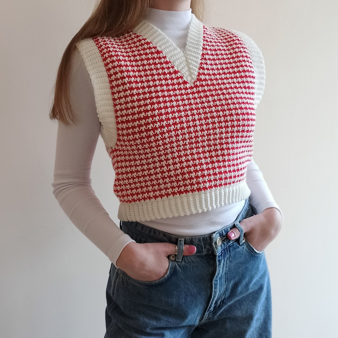 Crochet sweater vest with houndstooth pattern Etsy
