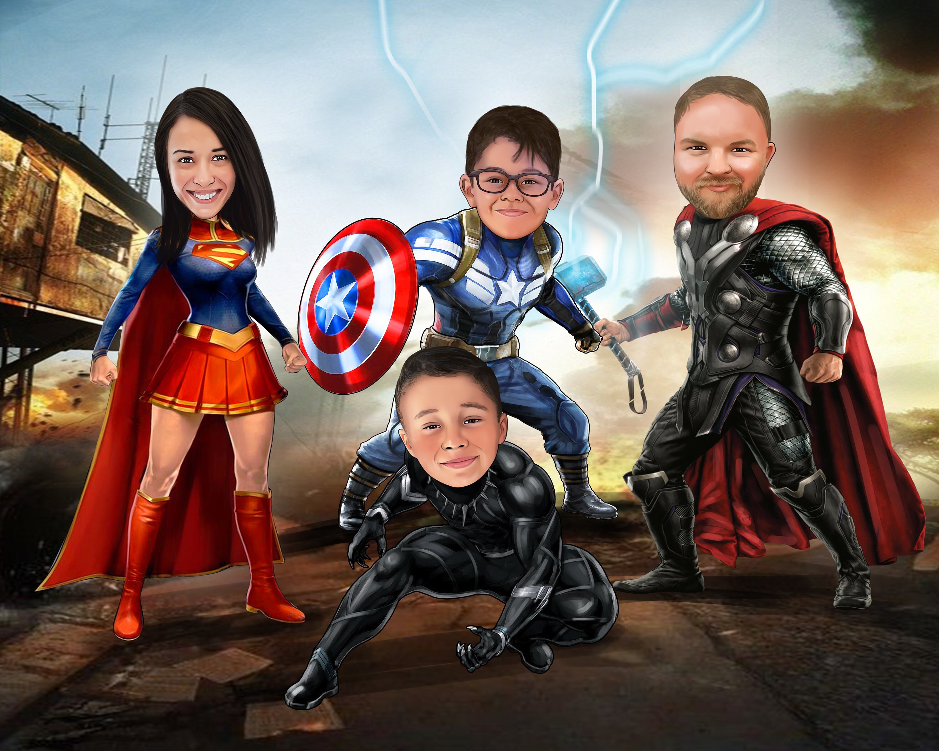 Family Superhero Portrait From Photos ready to Print Digital | Etsy