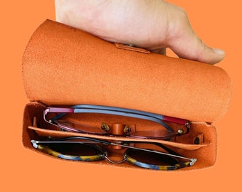 étui Lunettes Souple Étui Double à Lunettes En Cuir - Avec Sangle De Transport, Blanc - Pour Homme Et Femme Etui Lunettes Souple