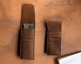 Personalized Leather Pen Case: Handmade Pencil Organizer, Artist Gift