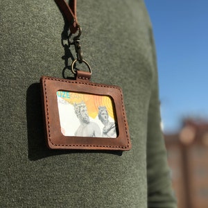 Premium leren ID-houder en sleutelkoord, gepersonaliseerde leren paskaarthouder, personeelsbadgehouder, vaderdagcadeau, gravure vadercadeau