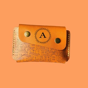 Tarjetero de piel con monograma: el regalo personalizado perfecto. Billetera de bolsillo frontal: ¡regalo personalizado para el Día del Padre! Regalos grabados para papá.