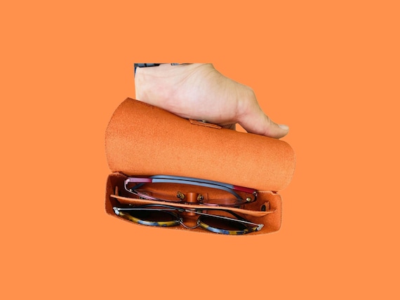 Handmade Leather Double Eyewear Case: Personalized Sunglasses Sleeve