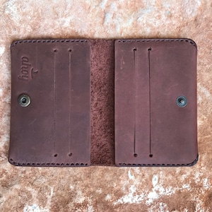 Portefeuille minimaliste à deux volets - Porte-cartes en cuir avec fentes pour billets, pochette marron, porte-monnaie en cuir fait main, jusqu'à 15 cartes