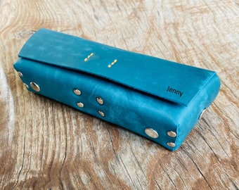 Custodia doppia per occhiali da sole in pelle personalizzata, regalo di Natale personalizzato per lui, portaocchiali con monogramma, regalo personalizzato per uomo