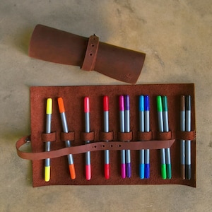 Personalized Leather Pen Roll Case, Leather Artist Roll - Premium Brush/Tool Organizer for Creativity, Makeup Roll, Artist gifted summer