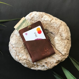 Tarjetero de cuero personalizado, tarjetero delgado, billetera de bolsillo frontal, tarjetero EDC personalizado, regalo para el abuelo, regalo para el Día del Padre