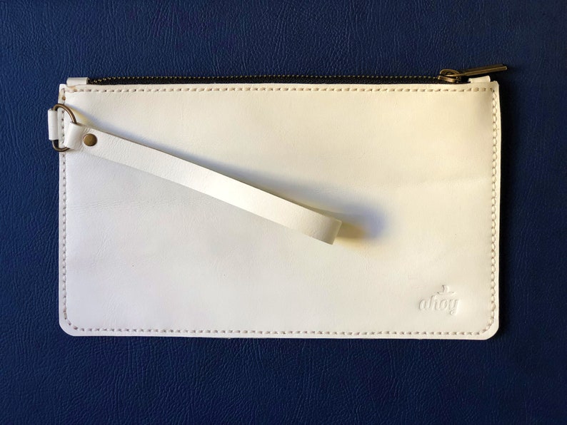 Leather Clutch, Leather Wristlet Wallet, Unisex Leather Clutch, White Clutch for Women, Men, Custom Dimensions Available, Mothers Day Gift