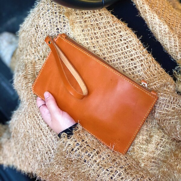 Leather Clutch With Wrist Strap Etsy
