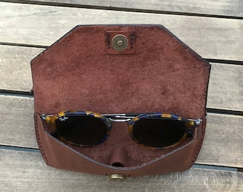 Estuche para gafas de sol de cuero de grano completo hecho a mano: Funda para gafas