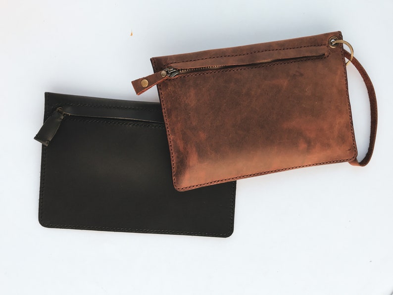 Leather Clutch, Leather Wristlet Wallet, Unisex Leather Clutch, Brown Leather Wristlet Clutch for Women for Men, Custom Dimensions Available