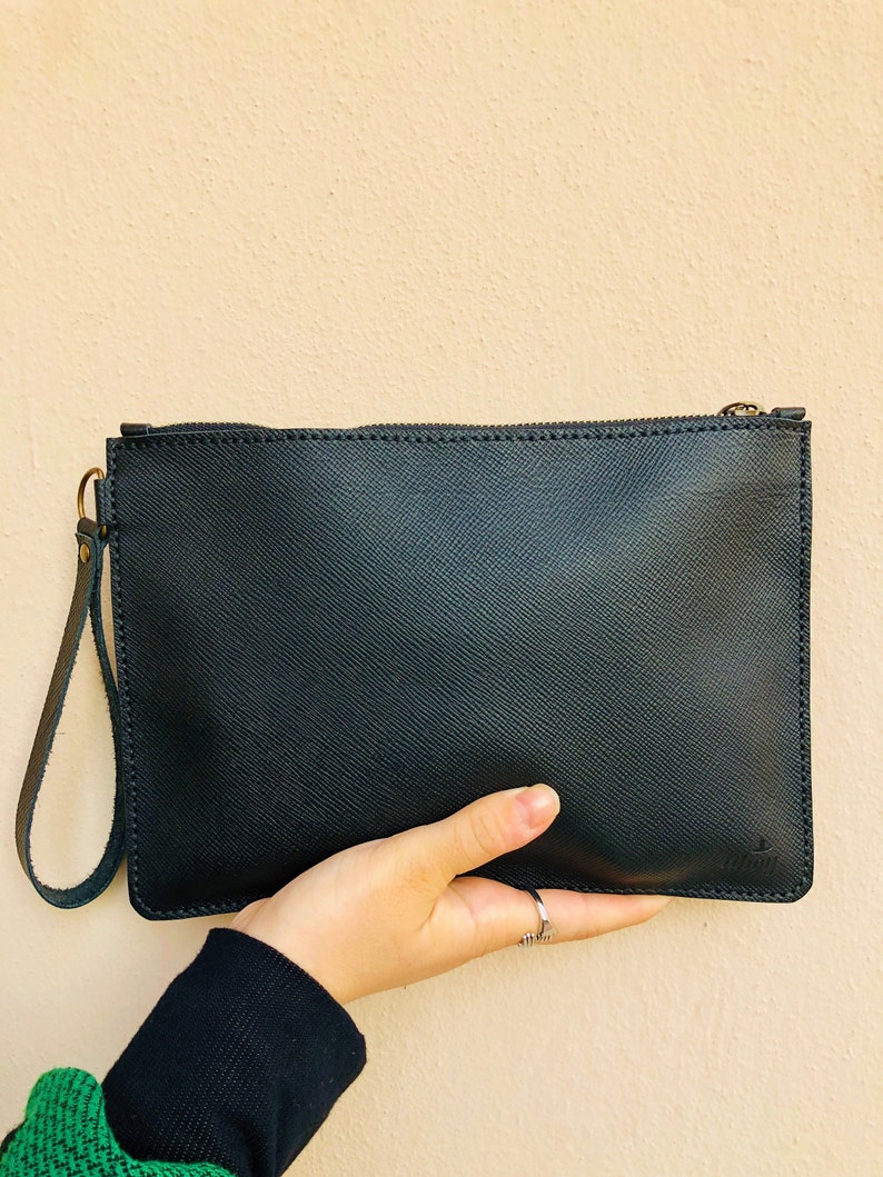 Leather Clutch, Leather Wristlet Wallet, Unisex Leather Clutch, Black Leather Wristlet Clutch for Women for Men, Custom Dimensions Available