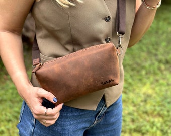 Personalisierte Leder-Fanny-Packung, Vintage-Hüfttasche, handgefertigte Taillentasche, verstellbare Reisegürteltasche, sicherer Reißverschluss, handwerklich gefertigt