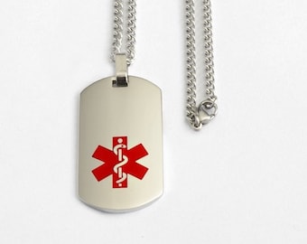 Medical Alert ID Necklace – Stainless Steel, Free Engraving & Wallet Card