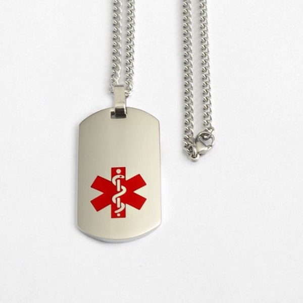 Medical Alert ID Necklace-  Free Medical ID Wallet Card, Engraving, Shipping - USA Seller- Diabetic,Penicillin,Epilepsy,Asthma,Heart Patient