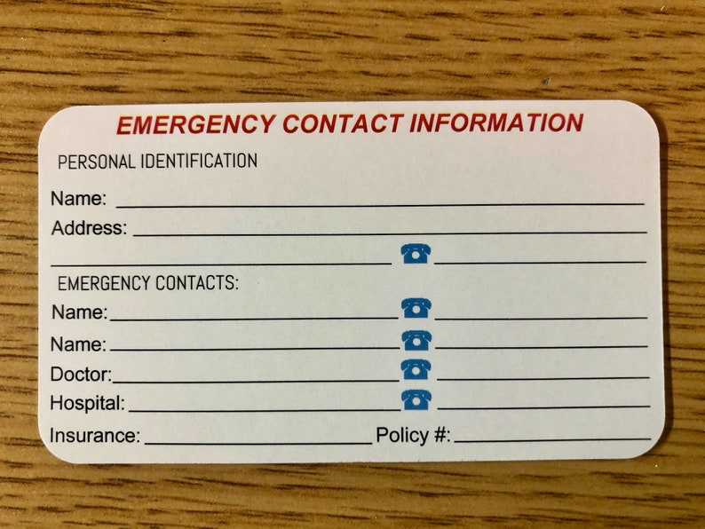 1 Pk Emergency Medical Alert ID Wallet Card luggage Tags Personalize