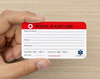 5 pk Emergency Medical Alert ID Wallet Card -luggage tags Personalize your own Medical Conditions,Medications,Allergies & Emergency Contacts