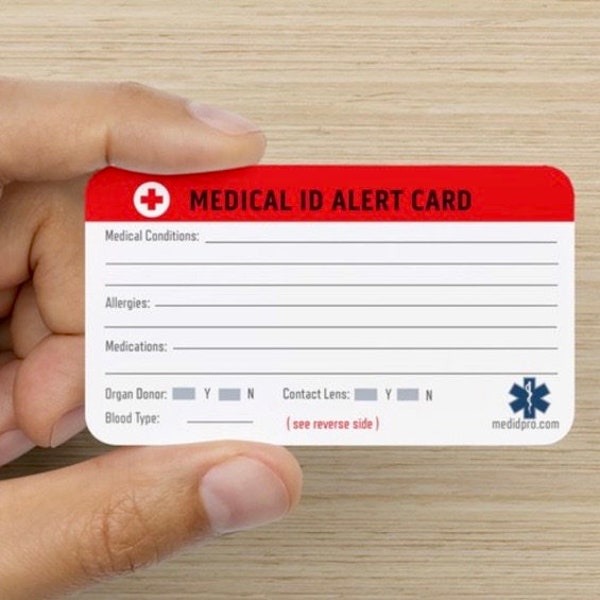 5 pk Emergency Medical Alert ID Wallet Card -luggage tags Personalize your own Medical Conditions,Medications,Allergies & Emergency Contacts