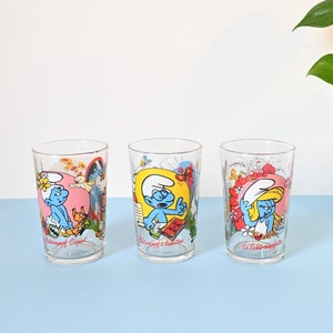 Set of 3 Amora glasses, old, Smurfs, 1996