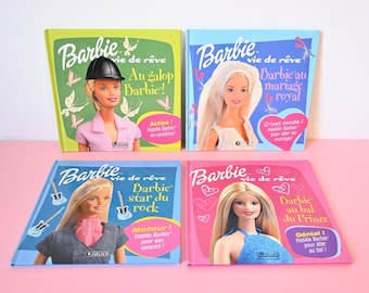 Lot de 4 livres Barbie, Atlas, Mattel, Barbie Rock Star, Mariage, Bal et Chevaux, 2003-2004