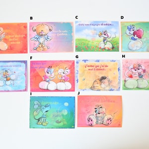 Au choix - Cartes postales Diddl animés, vintage, par lot de 3, 4 ou 5.