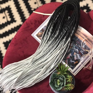 Thin Synthetic Dreads: Black to White Ombre, DE or SE