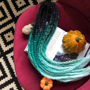 Synthetic dreads Black to green to mint ombre Natural look Double ended or Single ended Realistic soft Fake dreadlocks set