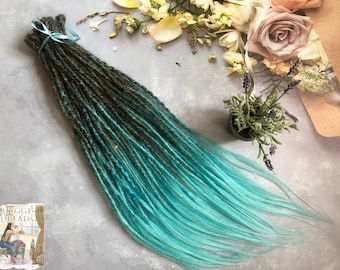 Natural looking Synthetic dreads Brown bright blue ombre handmade blend boho style dreadlocks set