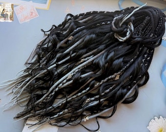 Boho Ombre Dreadlocks, Curly Braids with Silver Thread Beads (Lightweight)