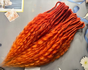 Locken-Dreadlocks im Bohemian-Stil weich natürlich aussehende Dreadlocks-Locken Rot Orangetönen weiches Fake-Haarverlängerungs-Set Boho-Stil