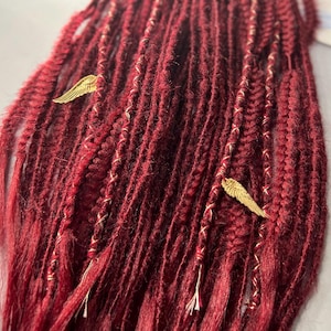 Burgundy Synthetic Dreadlocks: Fishtail Braids with Golden Wings
