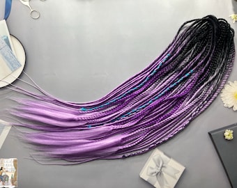 Boho Synthetic Dreadlocks, Black to Purple Ombre (21-23 inch Braided Ends)
