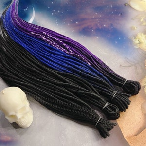 Thin twisted synthetic dreads + black fishtail braids black and purple ombre black and blue ombre Double Single ended dreadlocks set bright