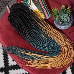 Synthetic dreads black to honey blonde dark emerald green ombre derads extensions Double or Single ended Fake dreadlocks set black hair