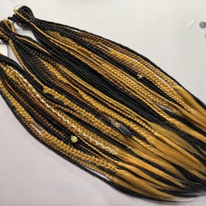 Ombre Black & Blonde Twisted Synthetic Dreads: Braided Hair Extensions with Shells