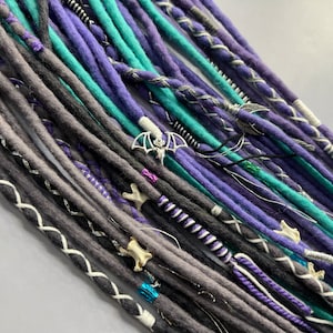 Pastel Goth Wool Dreads - Soft Felted with Bat Wing Charms