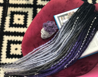 Synthetic dreads Black dark purple light grey dark gray ombre Natural look Double ended or Single ended Realistic soft Fake dreadlocks set