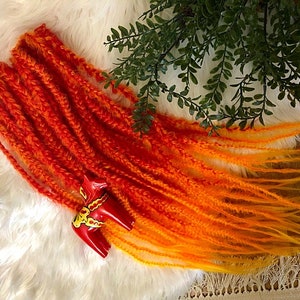 Handmade Synthetic Fishtail Braids: Red Orange Flame Dreadlocks
