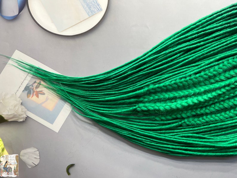 Full set ombre DE dreads braids ombre black and green hair accessories extensions thin double ended dreadlocks image 5