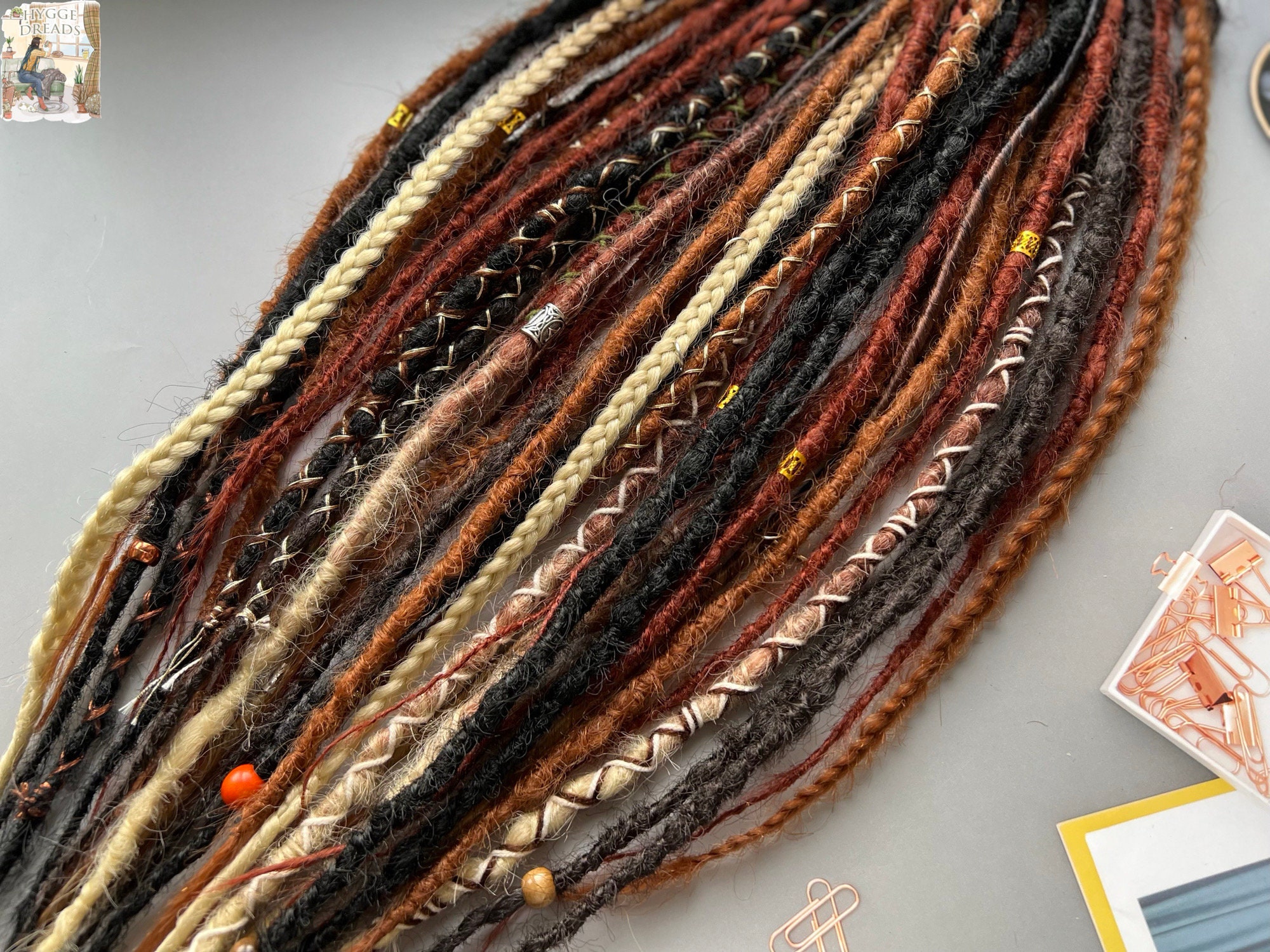 Black Synthetic Hair Dreadlocks Accents Locs Braid Viking Hippie Boho Viking decorated set! Ombre, brown and blondes. Dreads  main image 2