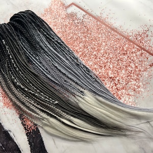 Ombre Black to Grey Synthetic Dreads: Fishtail Braids, Thin SE/DE Styles