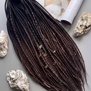 Thin Ombre Wool Dreads, Soft Brown Chestnut Dreadlocks Set, DE SE
