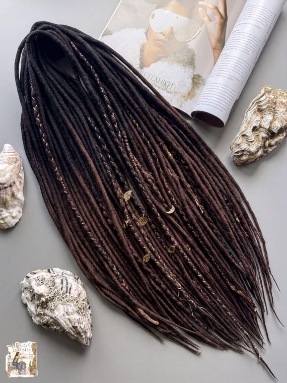 Thin Ombre Wool Dreads, Soft Brown Chestnut Dreadlocks Set, DE SE