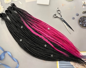 Fishtail Braid Hair Extensions Black Ombre Dreads (Synthetic, Braided Ends)
