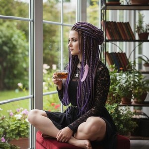 Boho Merino Wool Dreadlocks Brown Purple Blend (Lightweight, Soft Texture) image 8