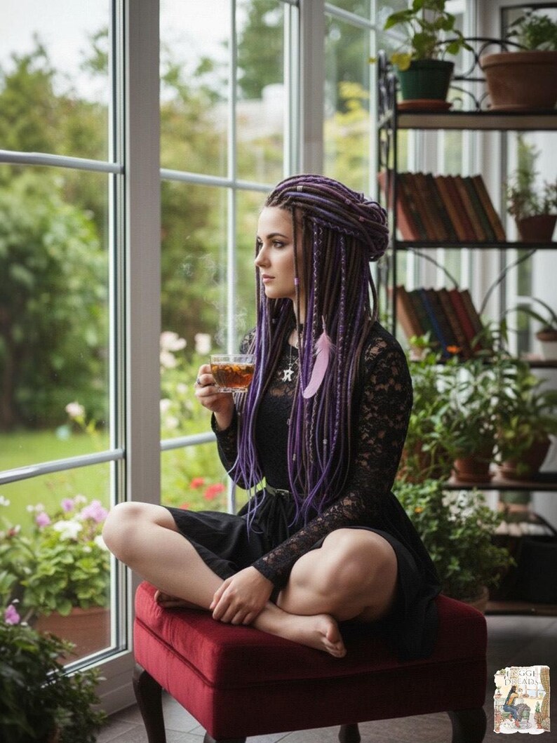 Boho Merino Wool Dreadlocks Brown Purple Blend (Lightweight, Soft Texture) image 8