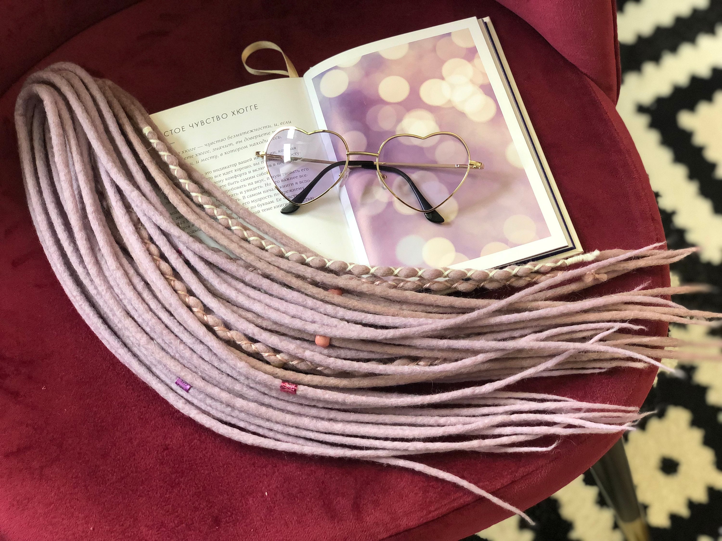 Pastel Pink Wool Dreads: Soft Merino Hair Extensions